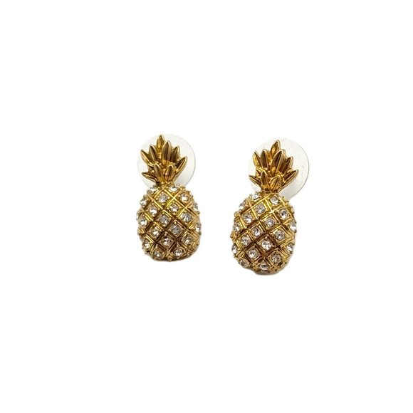 J. Crew Gold Tone Pave Rhinestone Pineapple Stud Earrings - Picture 11 of 11